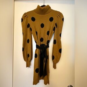 Who What Wear Tan and Black Polka Dot Dress
